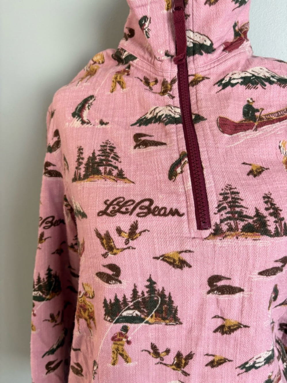L.L. Bean Pink Nature inspired Print Half-Zip Pullover - Picture 3 of 16
